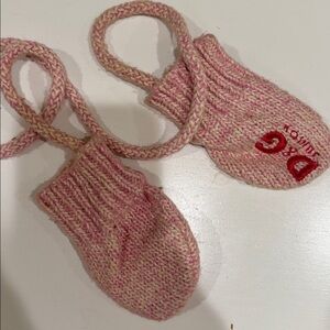 Pink Knit Baby Mittens with Logo